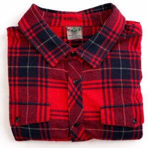 Woods Red Plaid Flannel Button Down Shirt Snap Cotton Size XL
